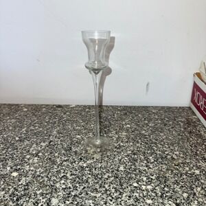 Vintage Candlestick Holder Unisex 9 Inch Clear Glass
